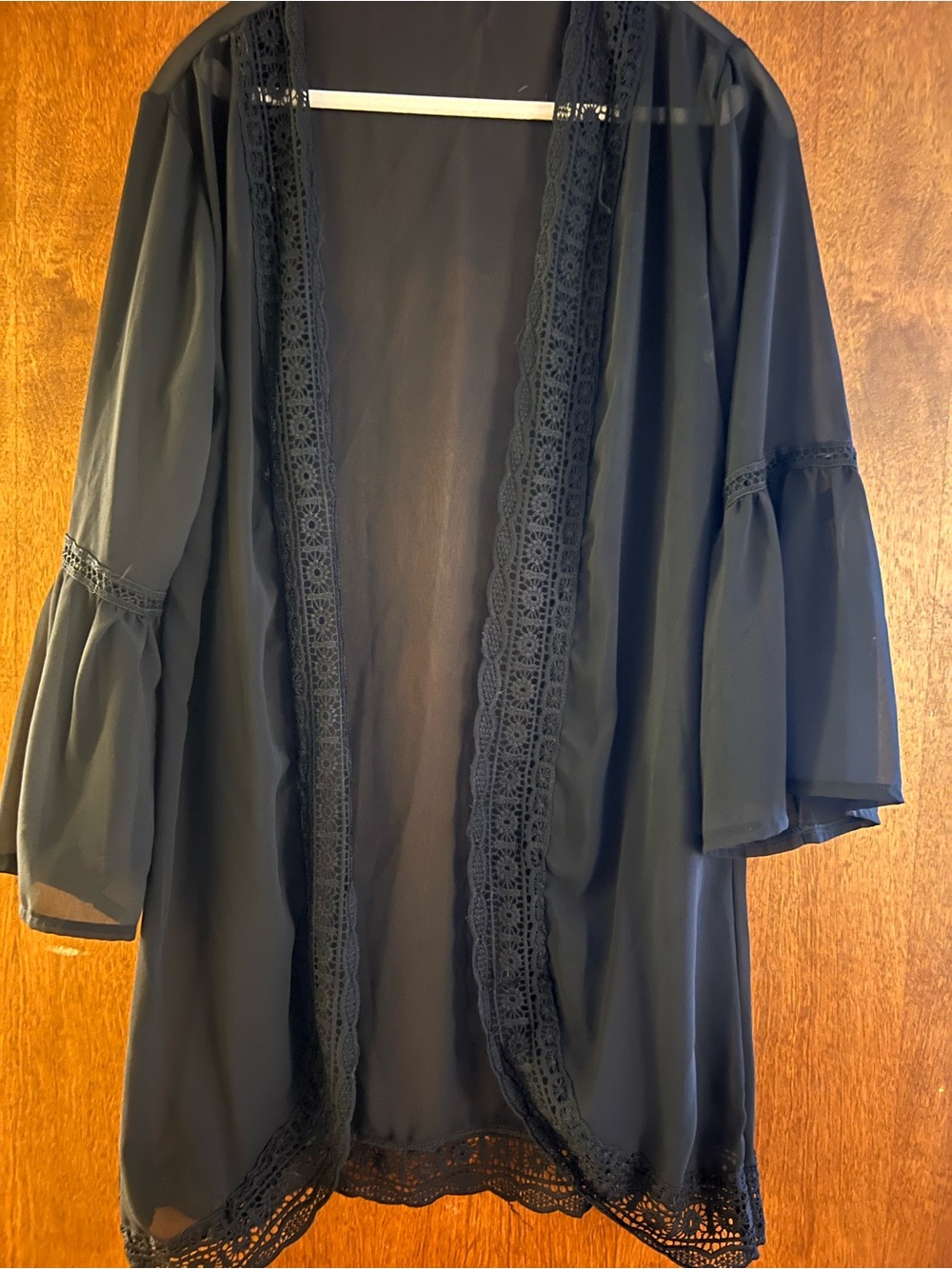 Black Lace-Trim Sheer Kimono Robe - Women Intimates & Sleepwear